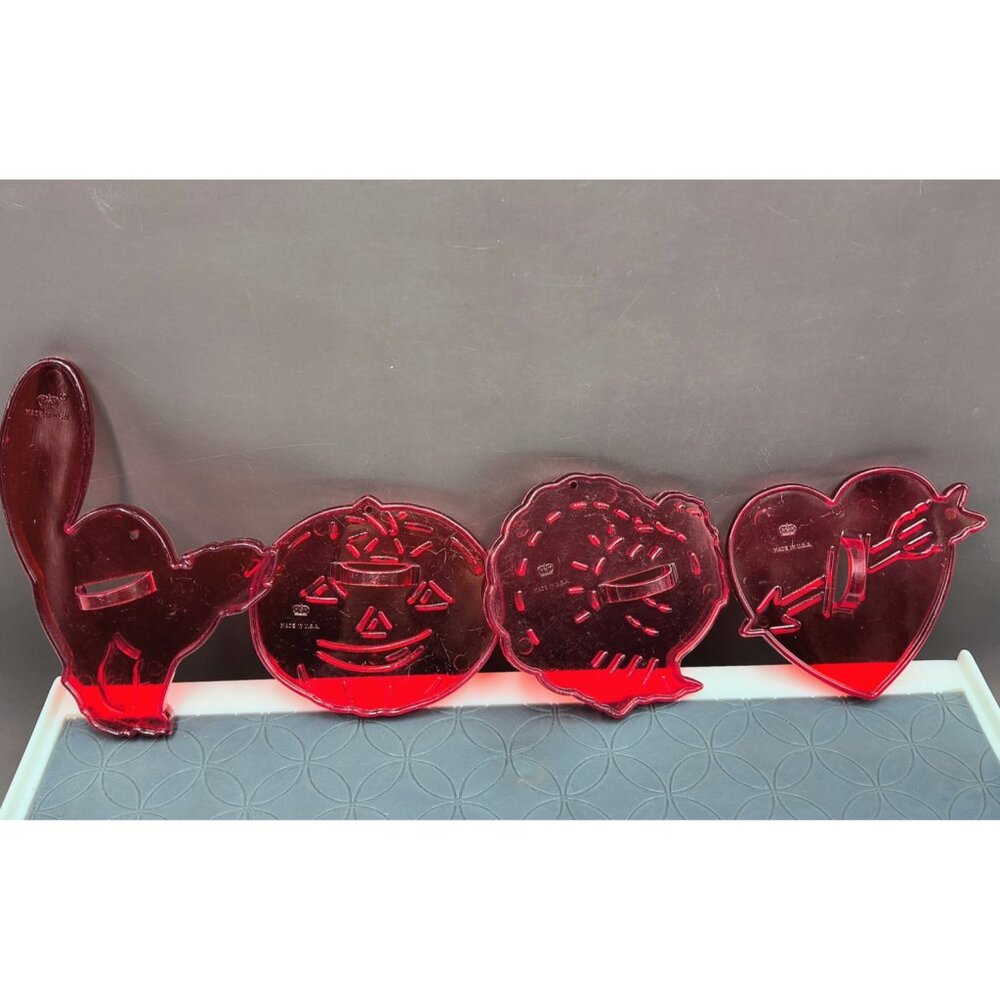 Vtg HRM Made in USA Red Plastic Holiday Cookie Cutter Lot Valentine Halloween